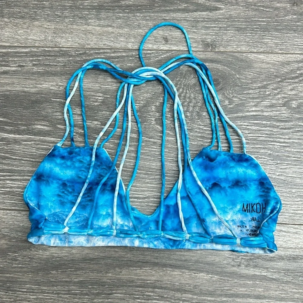 Mikoh Blue White Tie-Dye Strappy Bikini Top - Picture 4 of 5
